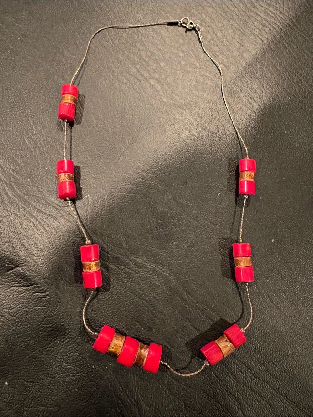 Women’s Red Bead Necklace with Gold Accent
